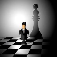 papercut design, a chess businessman shadow into chess king, leadership, vector illustrator