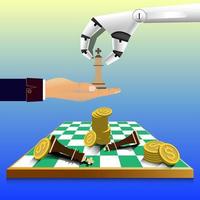 flat design, robot give chess to human, vector illustrator