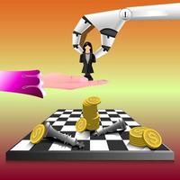 leadership concept, a robot give a chess-black-businesswoman to human,financial and investment, vector illustrator