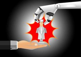 leadership concept, a robot give a white-chess-businessman to human,vector illustrator vector