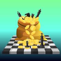 strategy concept, gold money and chess on bag, financial and investment, vector illustrator