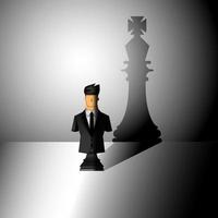 diseño de corte de papel, liderazgo, una sombra de hombre de negocios de ajedrez en rey de ajedrez, ilustrador vectorial vector