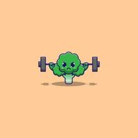 cute broccoli doing weight training vector