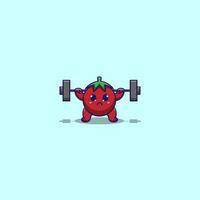 cute tomato doing weight training vector