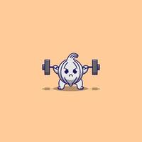 cute onion doing weight training vector