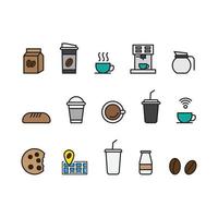 iconos de café establecer línea icono color editable vector