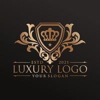 Luxury logo monogram crest template design vector illustration. Royal brand vintage vignette ornaments.