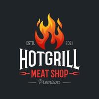 vintage grilled barbecue logo, retro BBQ vector, fire grill food and restaurant icon, Red fire icon vector