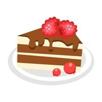 Chocolate cake topped with cranberry. vector