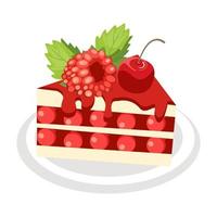 Strawberry cake topped with cherry. vector