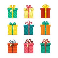 cajas de regalo de colores con cinta. conjunto de cajas de regalo