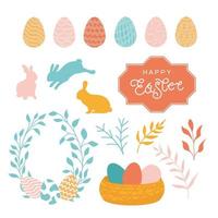 Easter cartoon set with bunnies and eggs isolated vector illustration