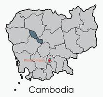 Doodle mapa de dibujo a mano alzada de Camboya. vector