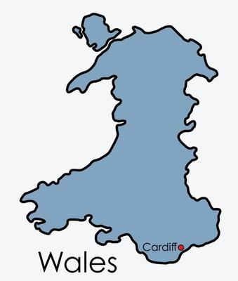 Wales map freehand drawing on white background.