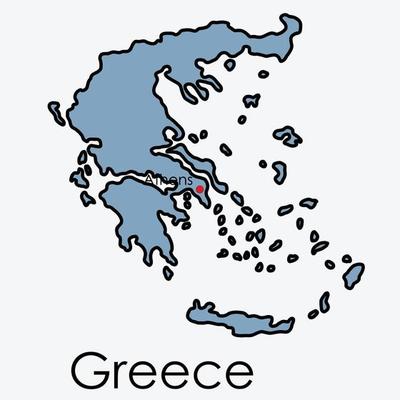 Greece map freehand drawing on white background.