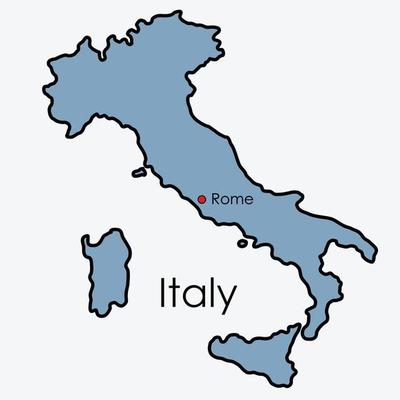 Italy map freehand drawing on white background.