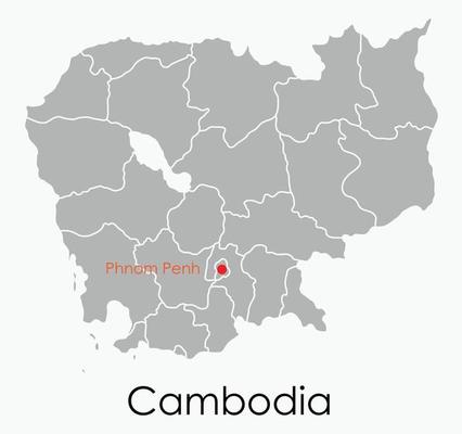 Doodle freehand drawing map of Cambodia.