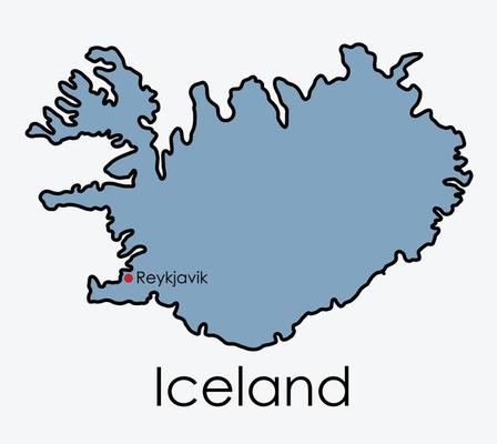 Iceland map freehand drawing on white background.