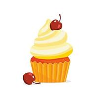 happy birthday sweet vanilla cupcake with cherry. Celebration isolated icon vector illustration