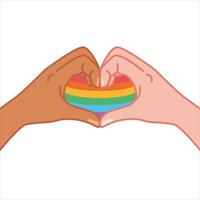 hands making a heart symbol. heart shaped gesture, a message of love. showing I love you. Isolated vector. Support LGBT Pride. Colorful hand. Freedom. Love. Heart. Rainbow abstract. vector