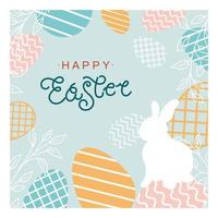 Easter card. Cute easter eggs,  branch and bunny. Vector flat cartoon illustration. Perfect for poster, print, card, invitation, greeting, tag