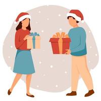 People are holding presents in her hands. Vector illustration in flat style.