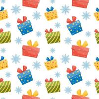 Holidays colorful seamless pattern with box gifts. Vector celebration background in flat style.