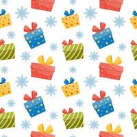 Holidays colorful seamless pattern with box gifts. Vector celebration background in flat style.