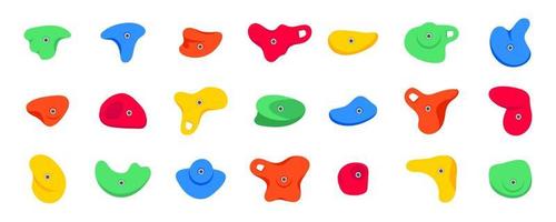 Set of climbing grips or holds in the gym bouldering training flat style design vector illustration set.