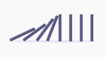 Domino effect business concept. Line in a row of falling board game blocks of dominoes flat style vector illustration.