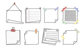 Doodle hand drawn memo notes and reminders vector illustration set.
