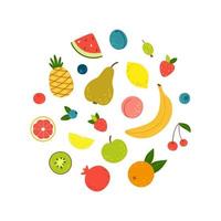 conjunto de frutas y bayas de verano maduras y jugosas dibujadas a mano en estilo de dibujos animados vector