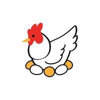 Icono de línea vectorial - gallina con huevos aislado sobre fondo blanco. vector