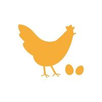 Golden chicken with eggs. Poultry hand-drawn silhouette illustration for packaging design or printing on any surface vector