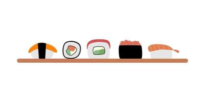Ilustración de vector de juego de rollo de sushi de comida asiática