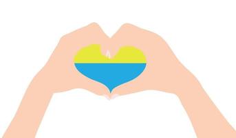 Vector illustration of hands showing heart sign near ukrainian flag isolated on white, banner