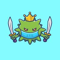 King Virus Holding Swords Cartoon Vector Icon Illustration.  Science Healthy Icon Concept Isolated Premium Vector. Flat  Cartoon Style