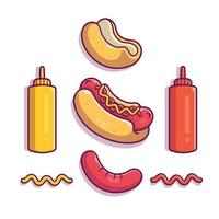 Ilustración de icono de vector de dibujos animados de juego de hot dog. concepto de icono de comida rápida vector premium aislado. estilo de dibujos animados plana