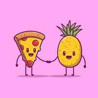 Cute Pizza Shaking Hands With Pineapple Cartoon Vector Icon  Illustration. Food And Drink Icon Concept Isolated Premium  Vector. Flat Cartoon Style