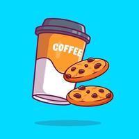 Flying Coffee Cup With Chocolate Cookies Cartoon Vector  Icon Illustration. Food Drink Icon Concept Isolated  Premium Vector. Flat Cartoon Style