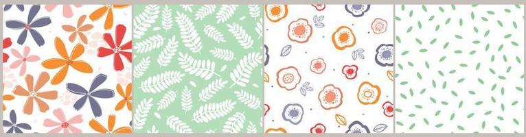 A set of seamless pattern with floral ornament. Summer plant botanical abstract print, simple shapes. Vector graphics.