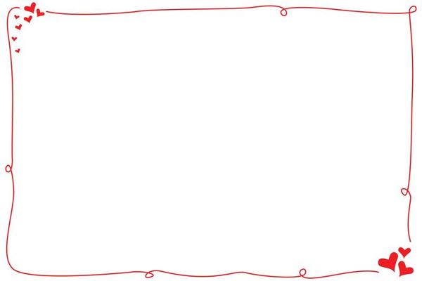 Vector - Hand drawing. Red line border with many hearts on white background. Cute frame. Can be use for card, web, label, banner or brochure.