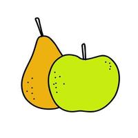Vector cute apple and pear. Doodle on an isolated background. Print food, banner fruits, kithen brochure.