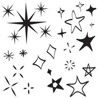 conjunto de garabatos de estrellas vectoriales icono brillante, icono de superficie limpia. estrellas de efecto de luz brillante y explosión brillante. aislado sobre fondo blanco. ilustración vectorial vector