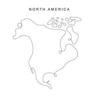 mapa de América del Norte de arte lineal. mapa del continente de línea continua. ilustración vectorial contorno único del mundo occidental. vector