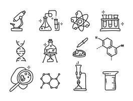 icono químico en estilo de fideos. elementos científicos dibujados a mano. colección de equipos de laboratorio. elementos de investigacion vector
