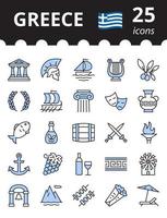 conjunto de iconos relacionados con Grecia. colección de símbolos griegos. ilustración vectorial vector
