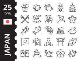 Japan icons set. Symbols in simple linear style. vector