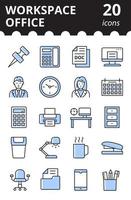 Office workspace icons set. Collection outline symbols. Simple vector illustration in color.