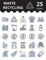 residuos y basura - conjunto de iconos. símbolos vectoriales simples relacionados con el reciclaje de residuos. colección de señales lineales delgadas. vector